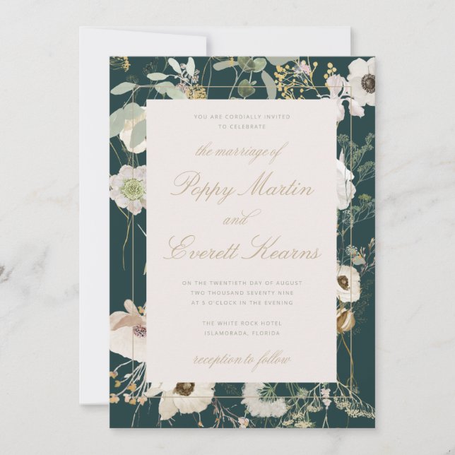 Invitación Emerald & Cream Floral Poppy Wedding Invitation (Anverso)