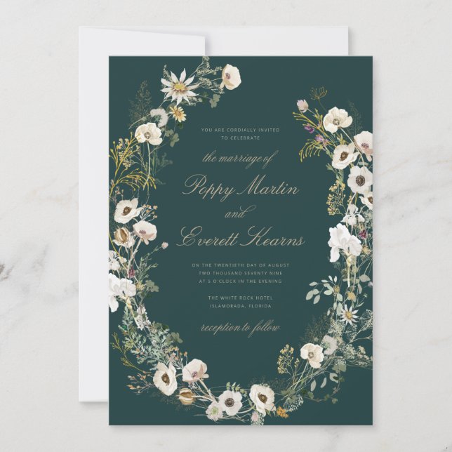 Invitación Emerald & Cream Floral Poppy Wedding Invitation (Anverso)