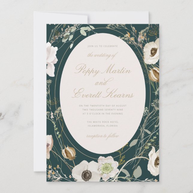 Invitación Emerald & Cream Wildflower Wedding Invitation (Anverso)