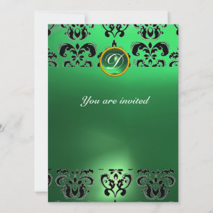 Invitación EMERALD DAMASK GEM STONE MONOGRAM verde