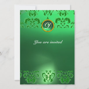 Invitación EMERALD DAMASK GEM STONE MONOGRAM verde