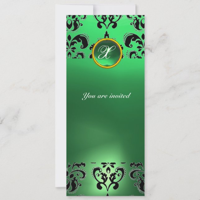 Invitación EMERALD DAMASK GEM STONE MONOGRAM verde (Anverso)