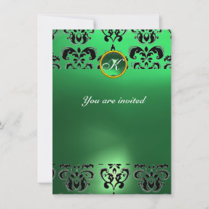Invitación EMERALD DAMASK GEM STONE MONOGRAM verde negro