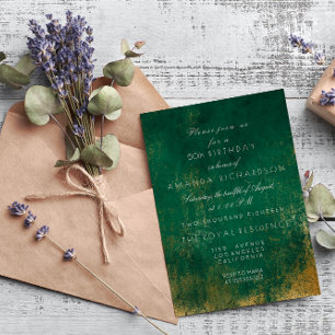 Invitación Emerald Deep Green Distressed Grungy Gold Birthday