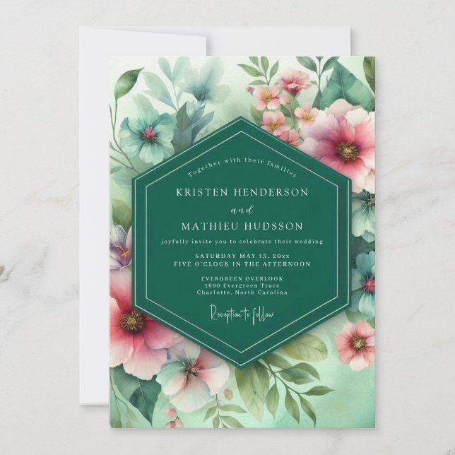 Invitación Emerald Floral Whimsy Wedding (Anverso)