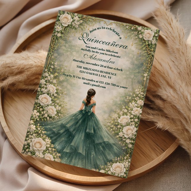 Invitación Emerald Garden Rose Quinceañera (Subido por el creador)