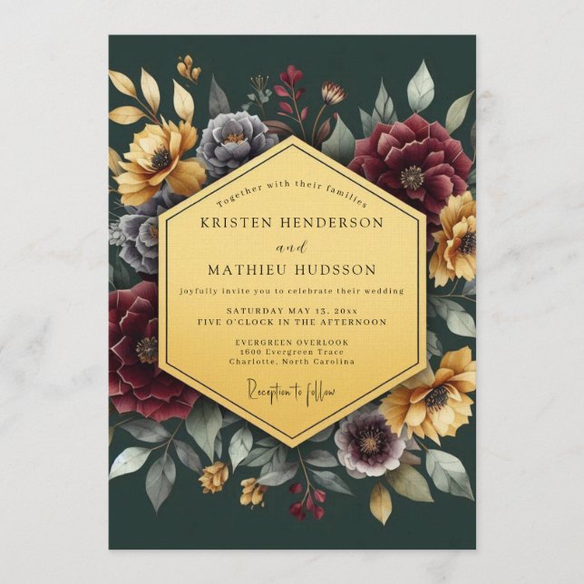 Invitación Emerald Gilded Floral Wedding (Anverso)