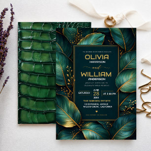 Invitación Emerald Gold Botanical Luxury Green Leaf