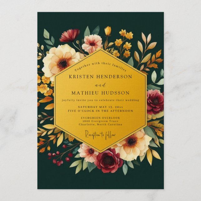 Invitación Emerald & Gold Jewel Tone Wedding (Anverso)