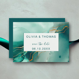 Invitación Emerald Gold Modern Simple Boda de playa Save Date