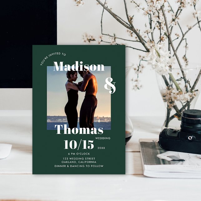 Invitación Emerald Green 1 Foto Boda Minimalista audaz (Subido por el creador)