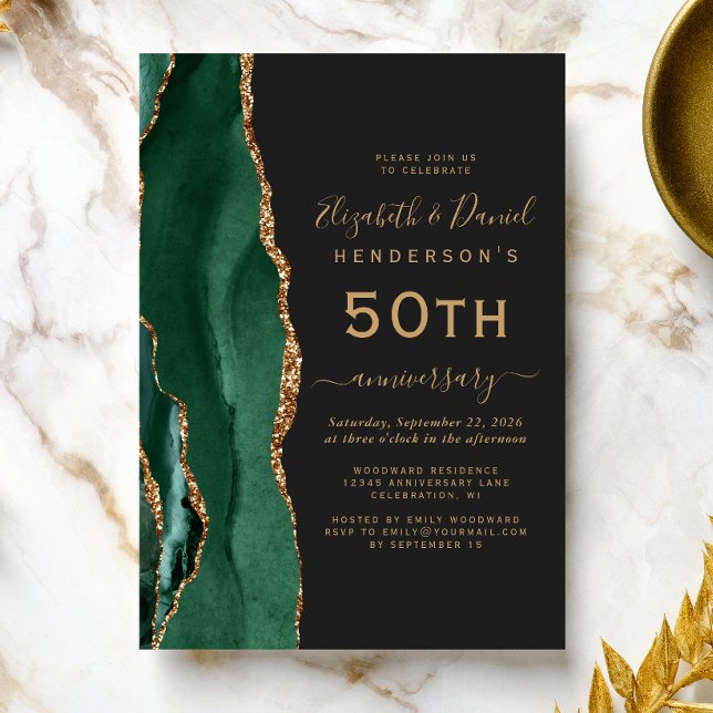 Invitación Emerald Green Agate Black Gold 50th Anniversary (Subido por el creador)
