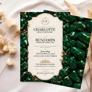 Invitación Emerald Green and Gold Luxury Gemstone