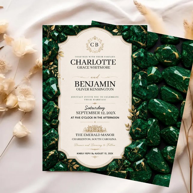 Invitación Emerald Green and Gold Luxury Gemstone (Subido por el creador)