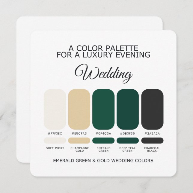 Invitación Emerald Green and Gold Wedding Color Palette Card (Anverso / Reverso)