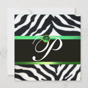 INVITACIÓN EMERALD GREEN BLANCO NEGRO ZEBRA FUR MONOGRAM