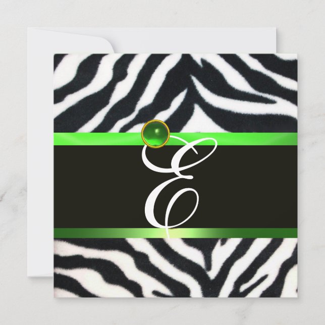 INVITACIÓN EMERALD GREEN BLANCO NEGRO ZEBRA FUR MONOGRAM (Anverso)