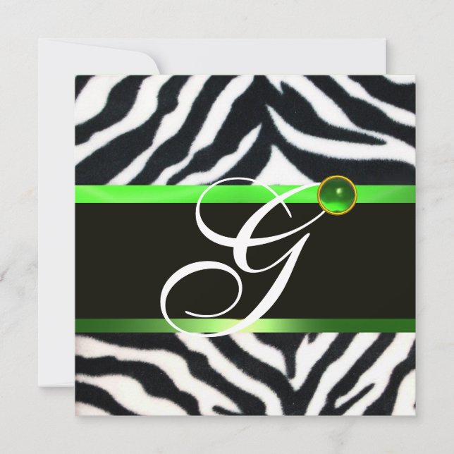 INVITACIÓN EMERALD GREEN BLANCO NEGRO ZEBRA FUR MONOGRAM (Anverso)