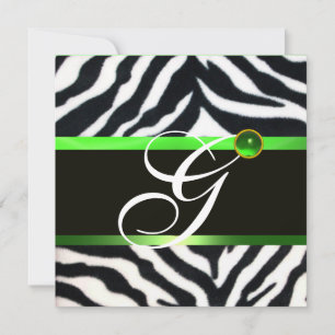 INVITACIÓN EMERALD GREEN BLANCO NEGRO ZEBRA FUR MONOGRAM