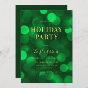 Invitación Emerald Green Bokeh ilumina fiesta faux Gold