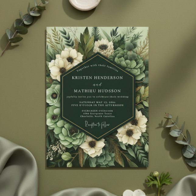 Invitación Emerald Green Botanical Bloom Wedding (Subido por el creador)