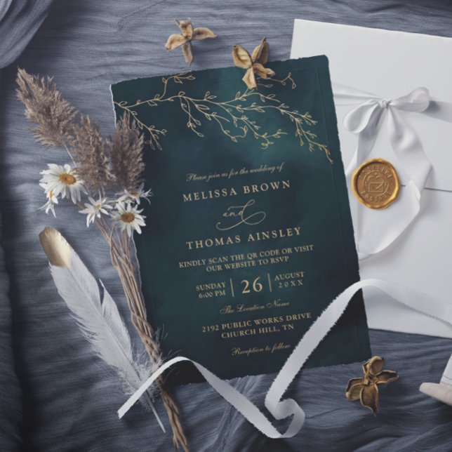 Invitación Emerald Green Botanical Elegant QR Code Wedding (Subido por el creador)