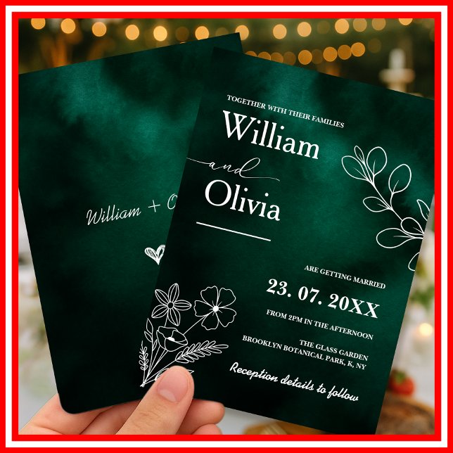 Invitación Emerald Green Botanical Wildflowers Floral Wedding (Subido por el creador)