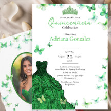 Emerald Green Butterflies Dress Photo Quinceanera