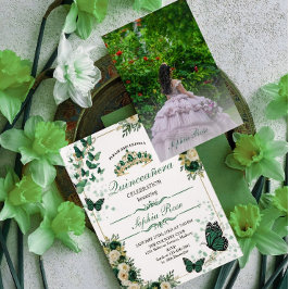 Invitación Emerald Green Butterfly Quinceañera Photo Invite