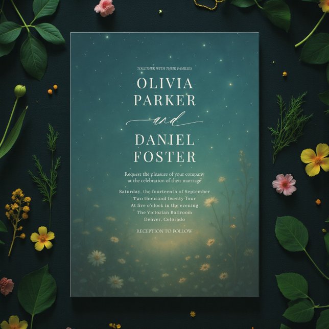 Invitación Emerald Green Celestial Meadow Wedding (Subido por el creador)