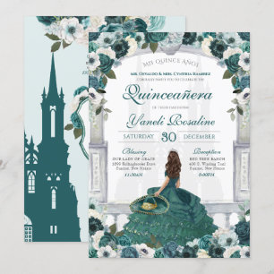 Invitación Emerald Green Charro Elegant Princess Quinceanera