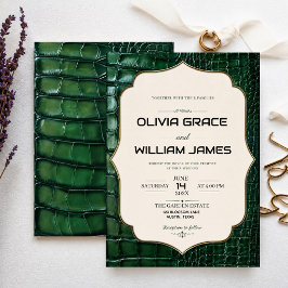 Invitación Emerald Green Crocodile Skin Luxury Gold 