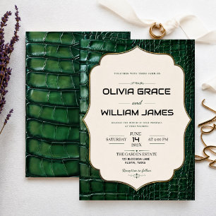 Invitación Emerald Green Crocodile Skin Luxury Gold