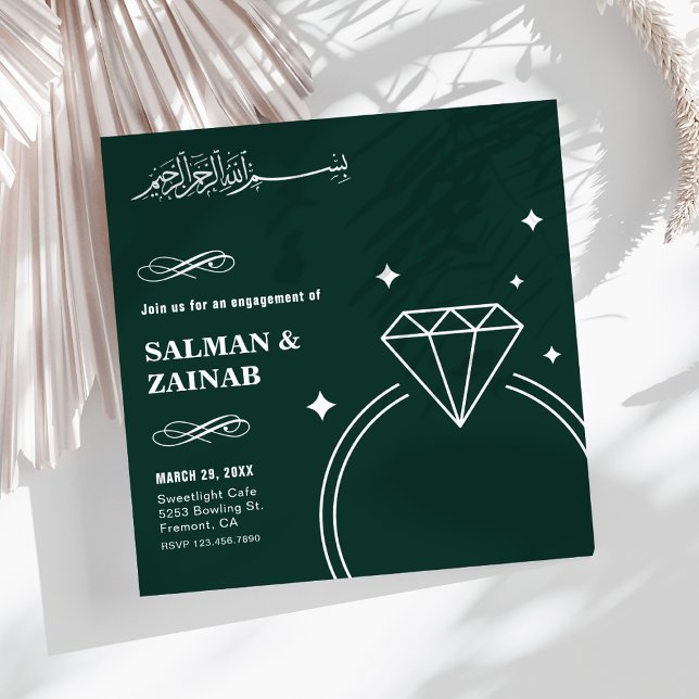 Invitación Emerald Green Diamond Ring Muslim Engagement (Subido por el creador)