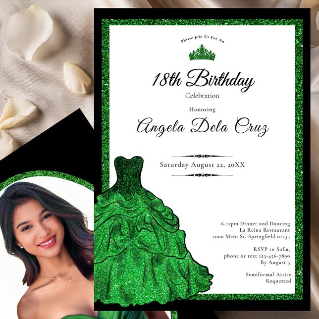 Invitación Emerald Green Dress and Tiara 18th Birthday Debut  (Subido por el creador)
