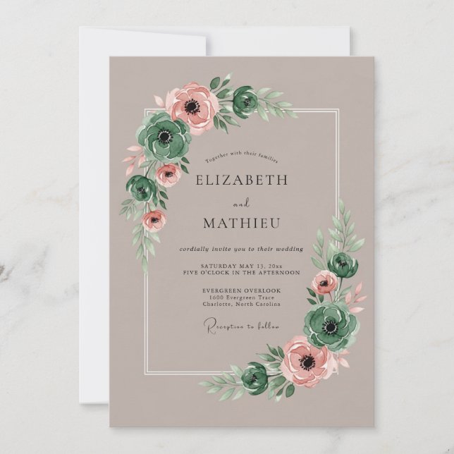 Invitación Emerald Green Elegant Succulent Wedding (Anverso)