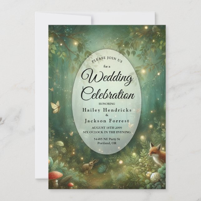 Invitación Emerald Green Enchanted Forest Wedding (Anverso)