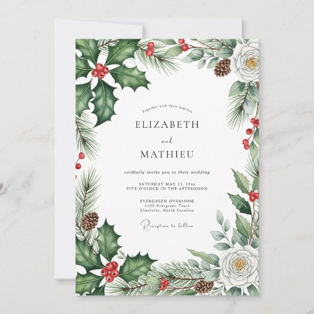 Invitación Emerald Green Evergreen Winter Wedding (Anverso)