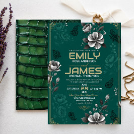 Invitación Emerald Green Floral Elegant Sage Gold Botanical