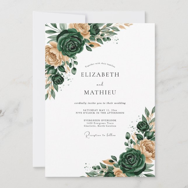 Invitación Emerald Green Floral Romance Wedding (Anverso)