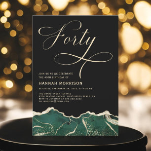 Invitación Emerald Green Gold Agate 40° cumpleaños