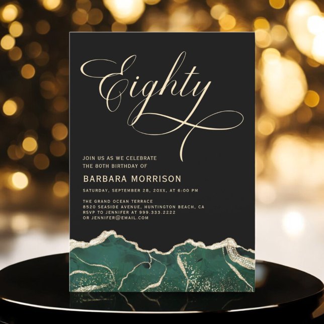 Invitación Emerald Green Gold Agate 80th Ochenta Birthday (Subido por el creador)