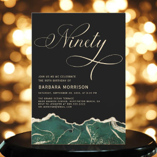 Invitación Emerald Green Gold Agate 90th Ninety Birthday