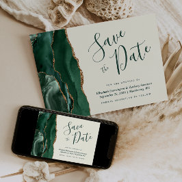 Invitación Emerald Green Gold Agate Ivory Save the Date Card