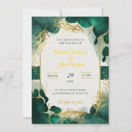 Invitación Emerald Green & Gold Elegant Wedding Invitation