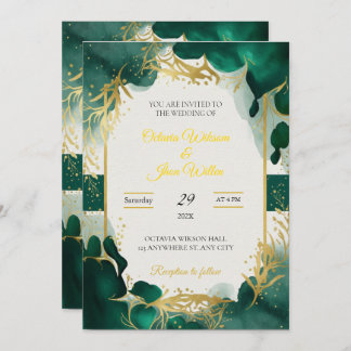 Invitación Emerald Green & Gold Elegant Wedding Invitation