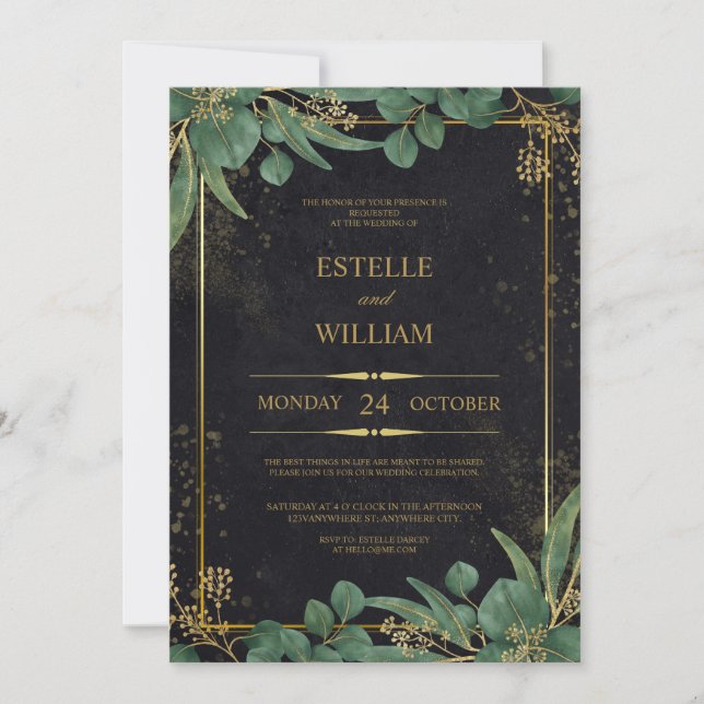 Invitación Emerald Green & Gold Elegant Wedding Invitation (Anverso)