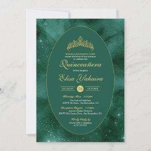 Invitación Emerald Green Gold Elegante Quinceanera