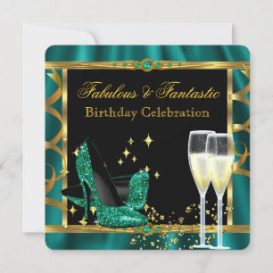Invitación Emerald Green Gold Fabulous Heels Birday Party 2