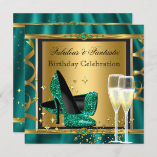 Invitación Emerald Green Gold Fabulous Heels Birday Party 3